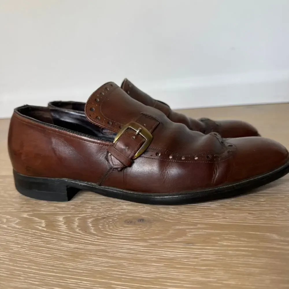 VTG Florsheim USA Blue Label Monk Strap Wingtip Dress Shoes Brown Men's Sz 9
